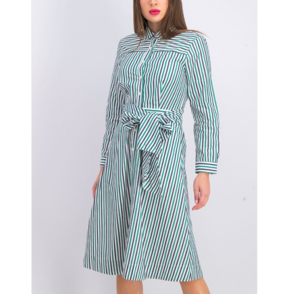 J Crew Mirabou Mixy navy and green striped shirt dress / shirtdress